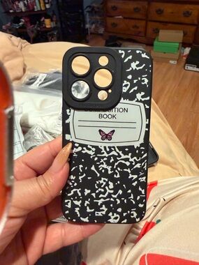 Composition Book Style Black Phone Case with Butterfly